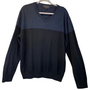 Banana Republic Mens XL Black/Blue 100%MerinoWool Sweater Business Casual FLAW